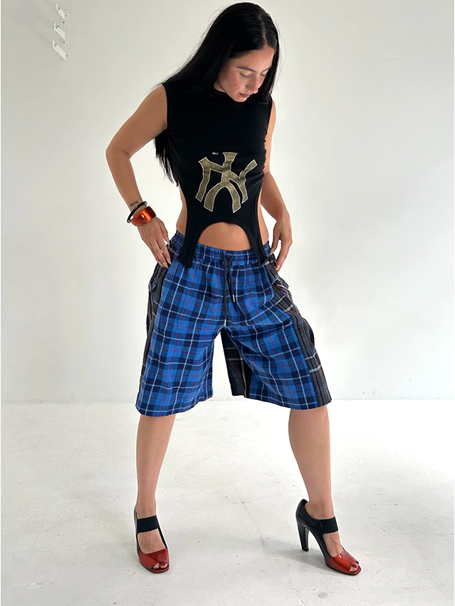 Blues/Greys Check Shorts - Size S