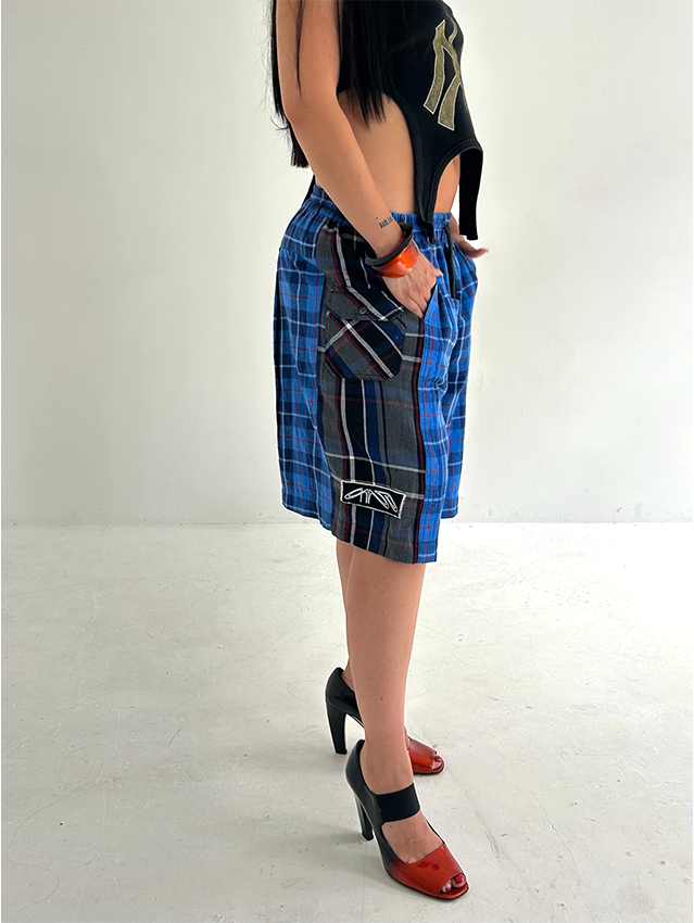 Blues/Greys Check Shorts - Size S
