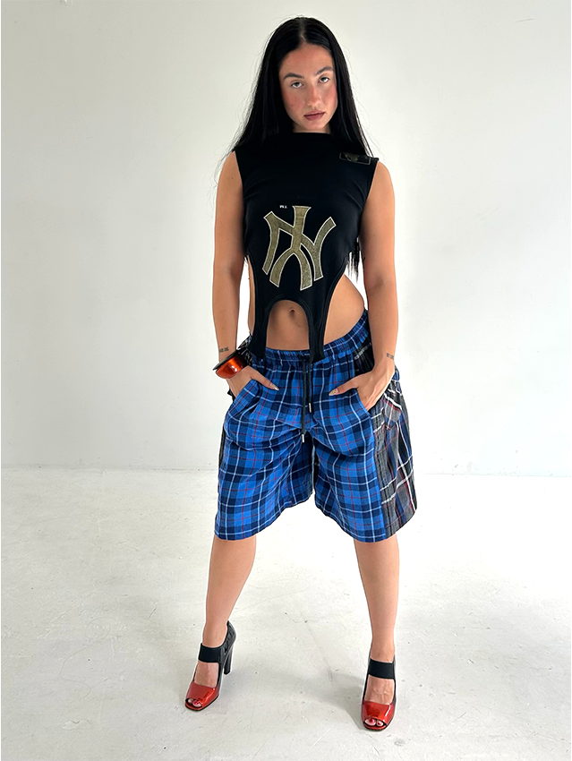 Blues/Greys Check Shorts - Size S
