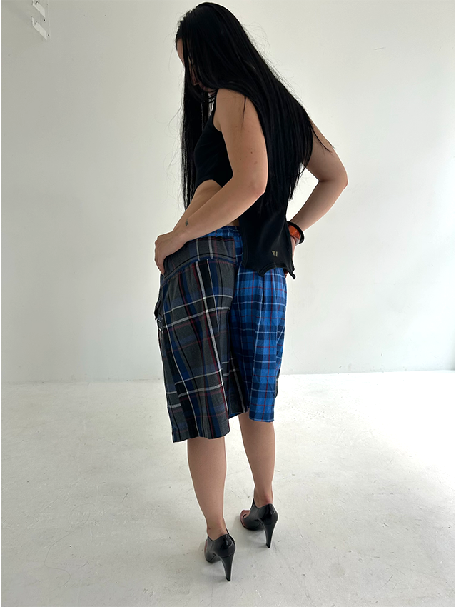 Blues/Greys Check Shorts - Size S