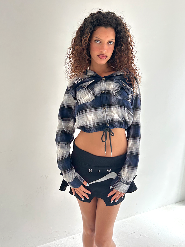 Navy/black Check Hoodie - Size M