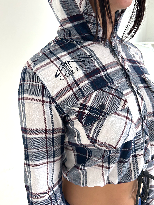 Navy/white Check Hoodie - Size S