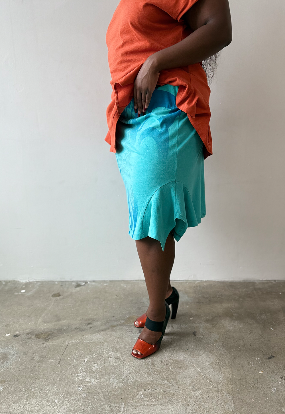Turquoise Swirl T-skirt - Size XXL