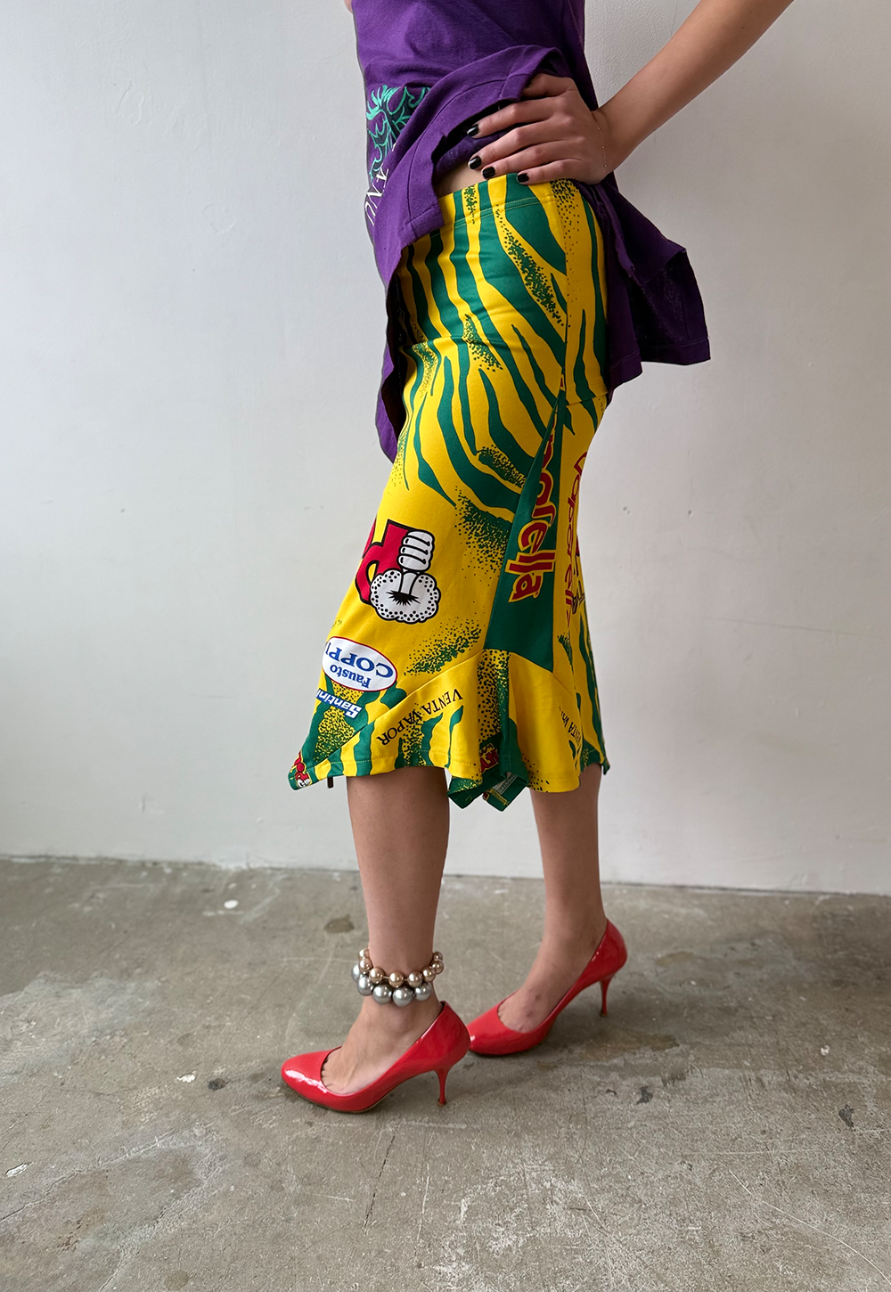 Yellow/Green Stripe Racer Skirt - Size S