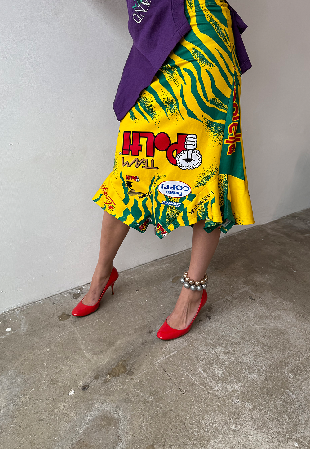 Yellow/Green Stripe Racer Skirt - Size S