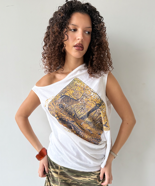 White Autumn Gold Shift Top - Size M