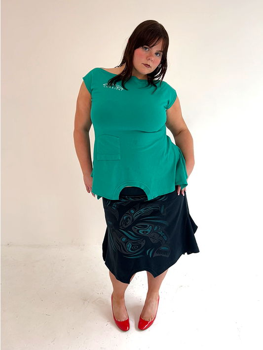 Black/ Teal Swirl T-skirt - Size XXL