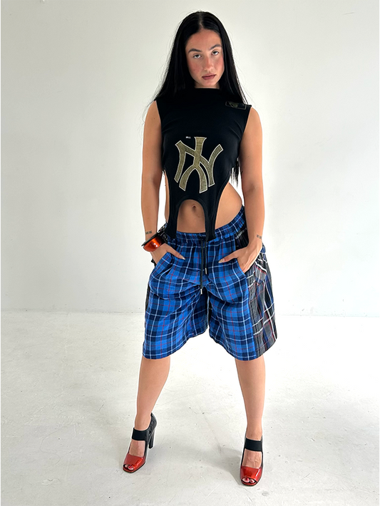 Blues/Greys Check Shorts - Size S