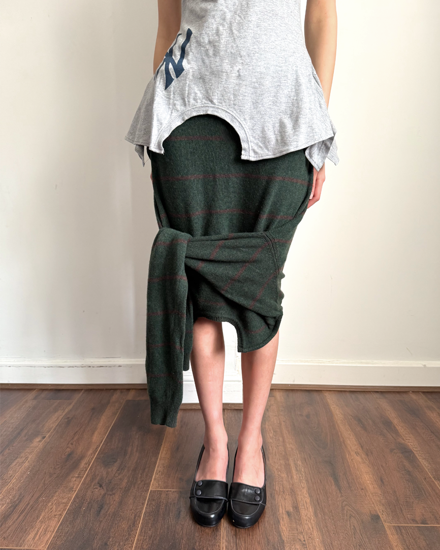 Dark Green/stripe Knit Skirt - Size S/M
