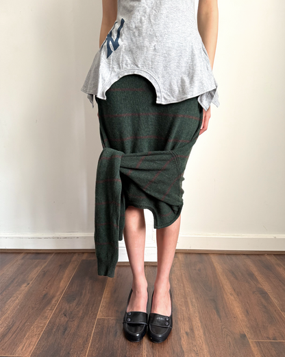 Dark Green/stripe Knit Skirt - Size S/M