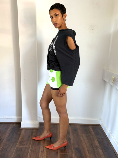 White & Green Polkadot Racer Mini Skort - Size M