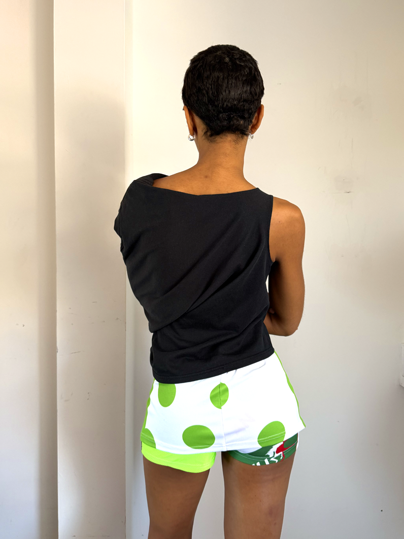 White & Green Polkadot Racer Mini Skort - Size M