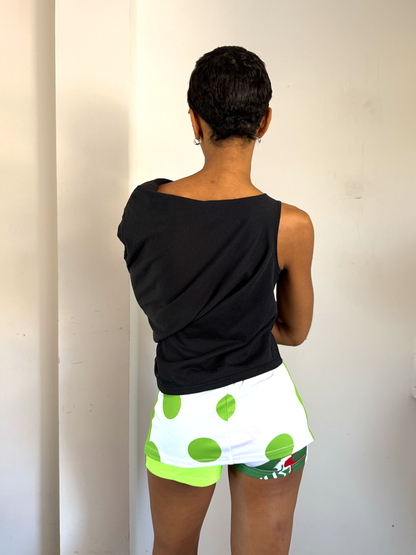 White & Green Polkadot Racer Mini Skort - Size M