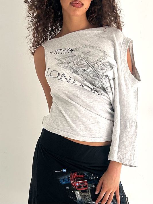 Grey London Print Shift Top - Size M