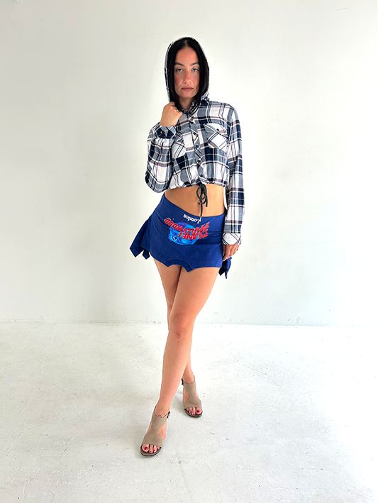 Navy/white Check Hoodie - Size S